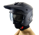 Stealth Fighter Open Face Motorcycle Helmet Removable Chin Bar & Drop Down Sun Visor Matt Black