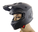 Stealth Fighter Open Face Motorcycle Helmet Removable Chin Bar & Drop Down Sun Visor Matt Black