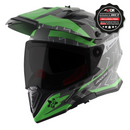 Axor X-Cross Motorcycle Helmet Dual Sport Adventure Crash Helmet Grey/Green Sun Visor ECE22.06 - Free Pinlock & Smoked Visor
