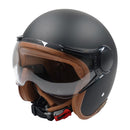 Axor Jet Open Face Motorcycle Scooter Helmet Matt Black With Brown Liner
