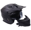 Stealth Fighter Open Face Motorcycle Helmet Removable Chin Bar & Drop Down Sun Visor Matt Black