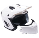 Stealth Fighter Open Face Motorcycle Helmet Removable Chin Bar & Drop Down Sun Visor Gloss White