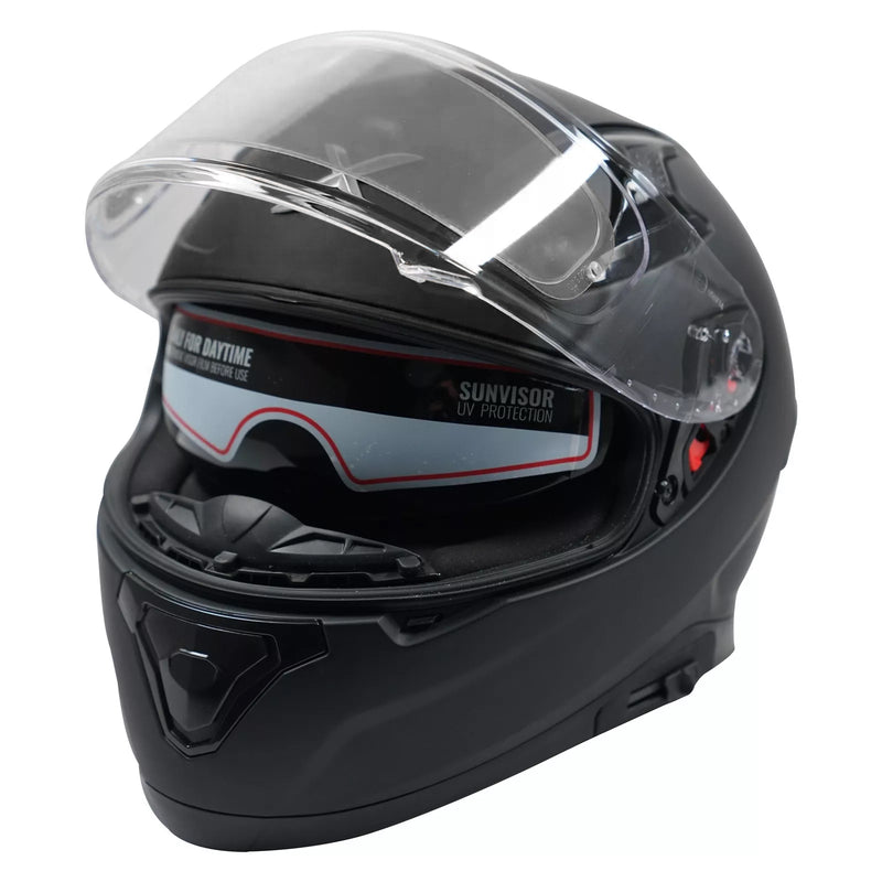 Axor Apex Full Face Motorcycle Helmet Matt Black With Drop Down Sun Visor Pinlock Included