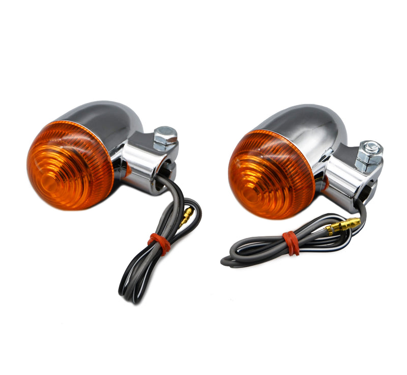 Bike It Motorcycle Custom Chrome Indicators Round Clamp Type With Amber Lens