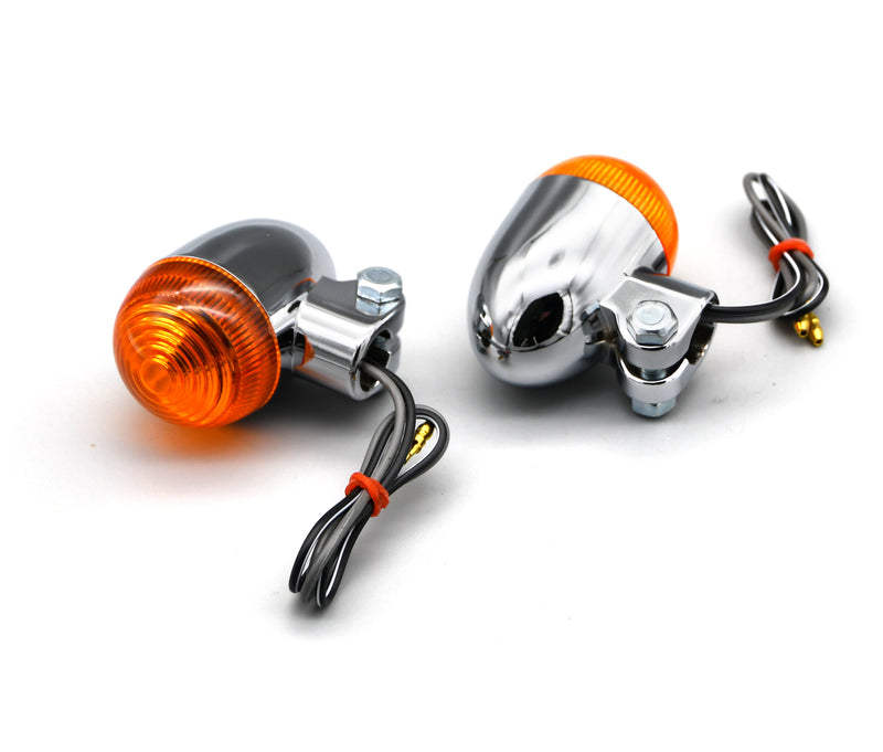 Bike It Motorcycle Custom Chrome Indicators Round Clamp Type With Amber Lens