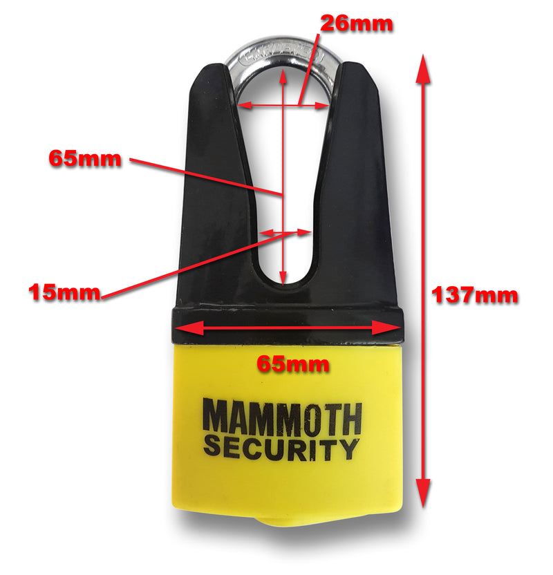 Mammoth Security Motorcycle Disc Lock / Shackle Padlock Security Maxi 2 In 1