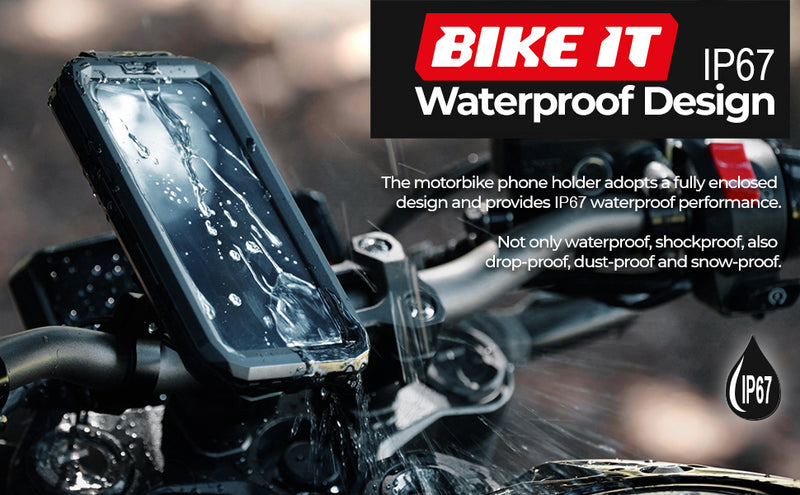 Bike It Waterproof Motorcycle Phone Case With Wireless/USB-C Charger IP67 Waterproof Handlebar Mobile Phone Holder Quick Charge for 5.5"-7" Phones