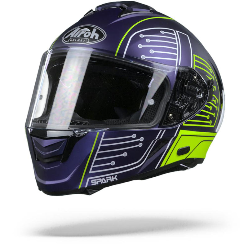 Airoh Spark Motorcycle Helmet Full Face - Fluro Yellow / Blue Circuit Matt
