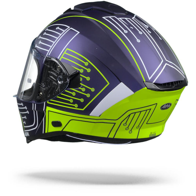 Airoh Spark Motorcycle Helmet Full Face - Fluro Yellow / Blue Circuit Matt
