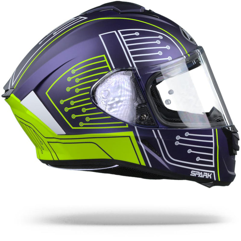 Airoh Spark Motorcycle Helmet Full Face - Fluro Yellow / Blue Circuit Matt