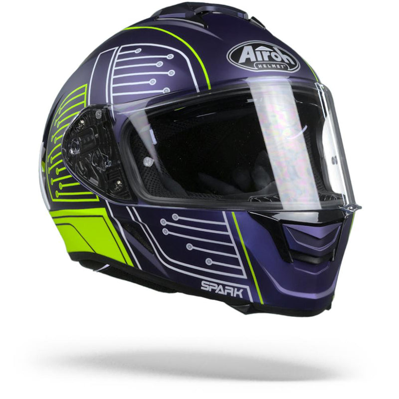 Airoh Spark Motorcycle Helmet Full Face - Fluro Yellow / Blue Circuit Matt