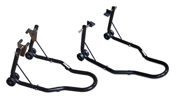 Motorcycle Front & Rear Paddock Stand Set - Black