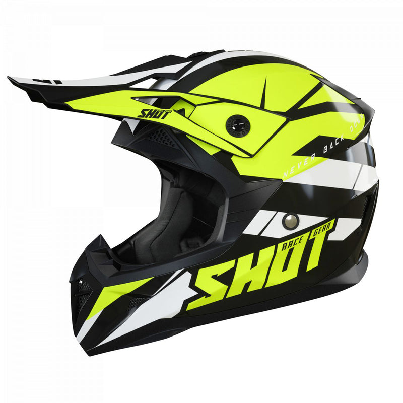 Shot Pulse Adults MX Helmet Revenge Black Neon Yellow White Gloss