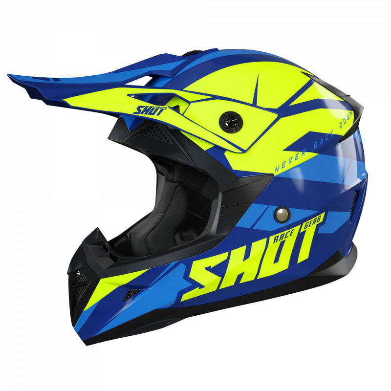 Shot Pulse Adults MX Helmet Revenge Navy Neon Yellow Blue Gloss