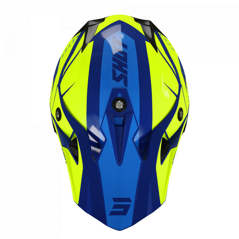 Shot Pulse Adults MX Helmet Revenge Navy Neon Yellow Blue Gloss