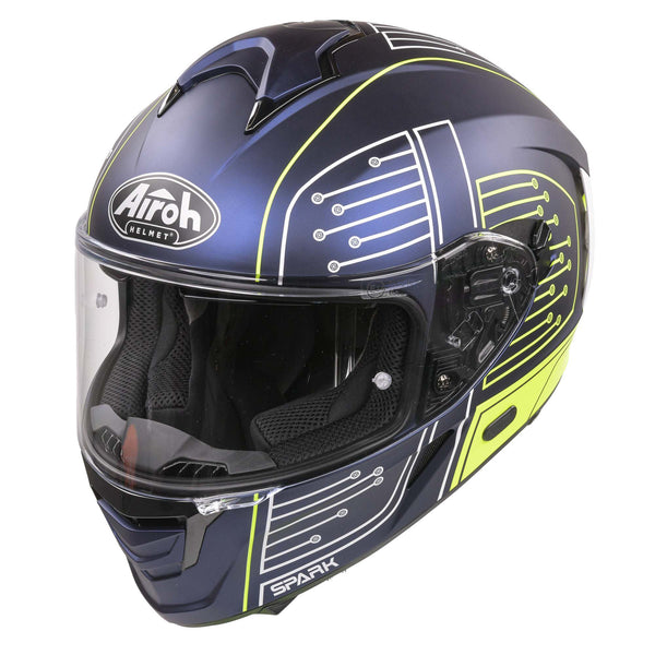 Airoh Spark Flow Helmet - Fluro Yellow / Blue Circuit Matt