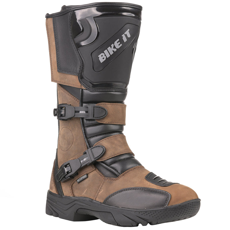 Bike It 'Triple-Black' Motorcycle Motorbike Adventure Boots - Brown