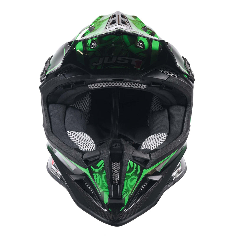 Just1 J12 Carbon Adults MX Helmet Mister X Carbon Green