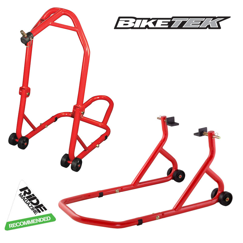 BikeTek Rear Paddock Stand and Front Headlift Stand Set - Red