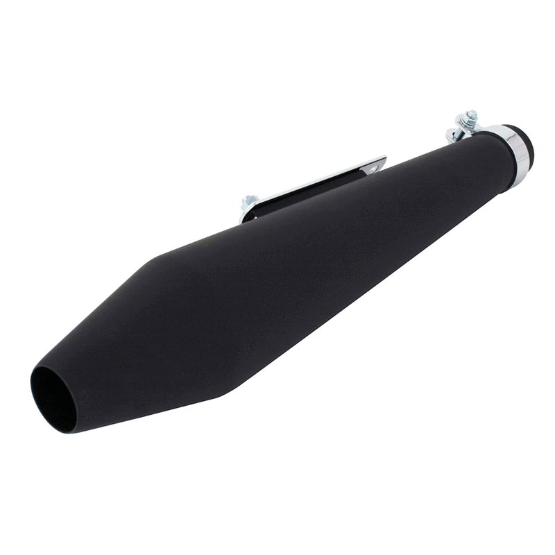 Universal Silencer 19" Cone- Fixed Baffle 38<>45mm Id Bracket Matt Black Inc
