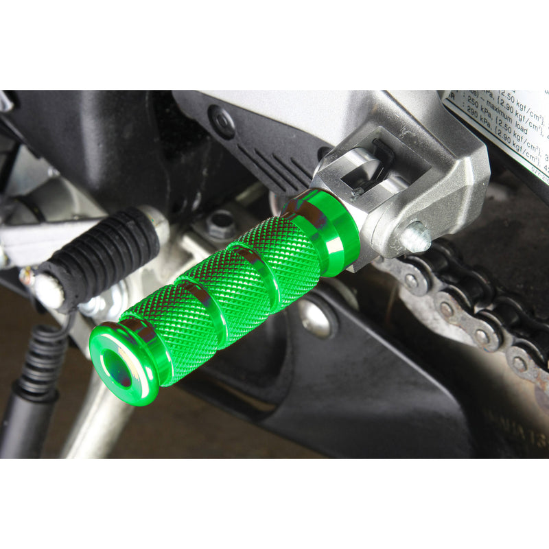 BikeTek Alloy Round Sports Footpegs Kawasaki Rider Green