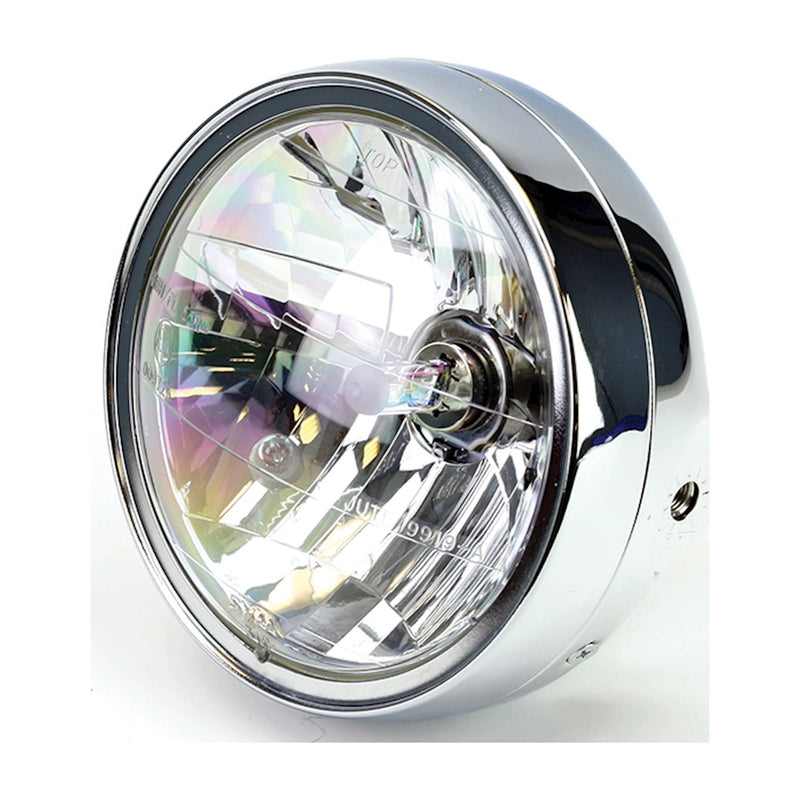 Universal 7" Chrome Headlight E-Marked Right Dip HS1 35/35W