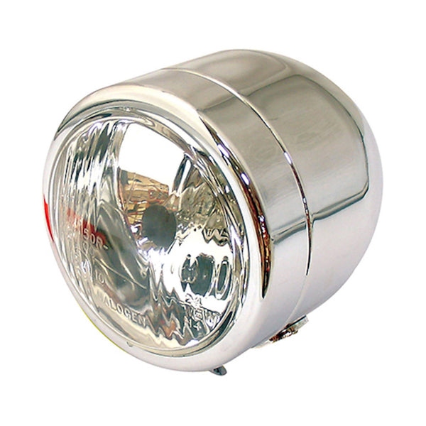 Universal Single Round Dominator Headlight Chrome Bottom Mount E-Marked Halogen-Bulb H4 12V 60/55W