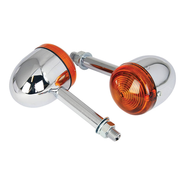 Bike It Long Stem Bullet Indicators With Chrome Body And Amber Lens