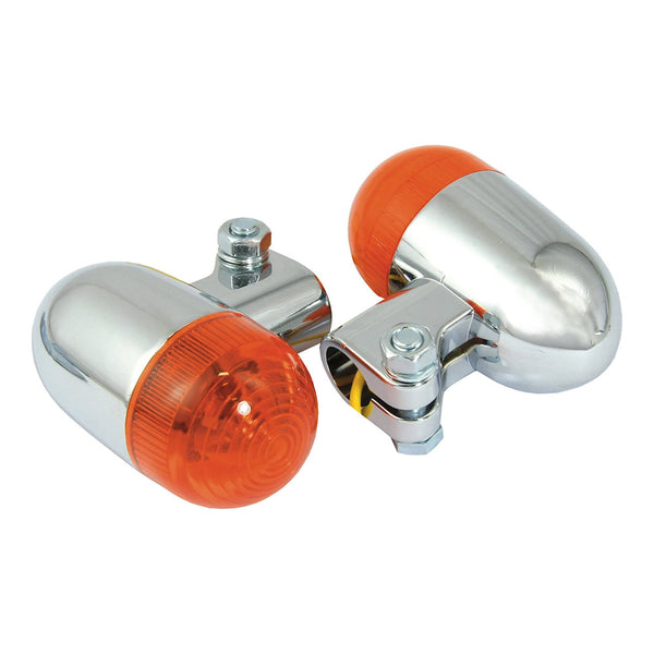 Bike It Round Clamp Type Indicators With Chrome Body And Amber Lens