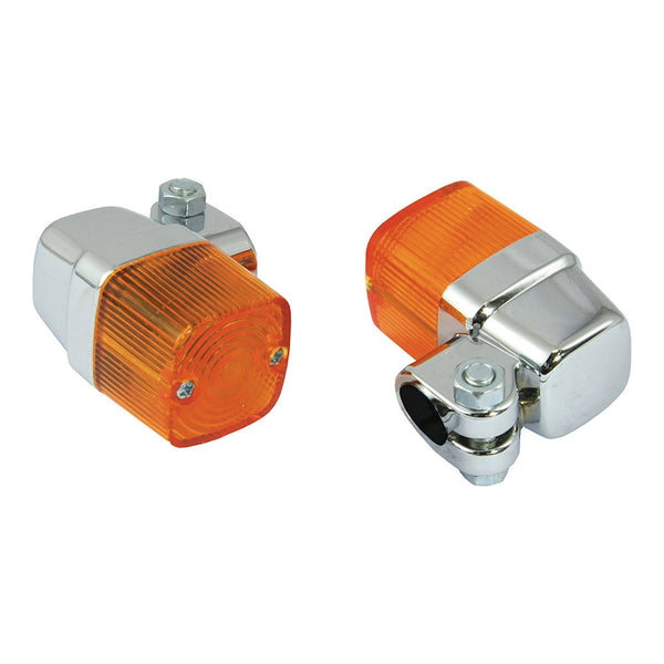 Bike It Square Clamp Type Indicators With Chrome Body And Amber Lens