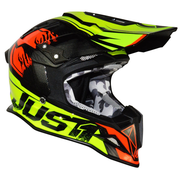 Just1 J12 Carbon Dominator Adult ACU Gold MX Helmet - Neon Lime